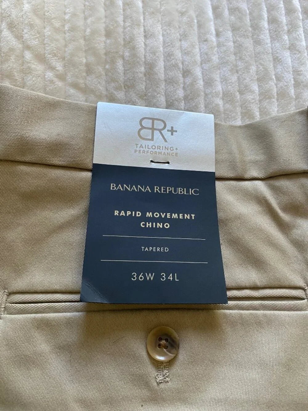 Mens Banana Republic Rapid Movement Chino 'Tapered' Size 36/34